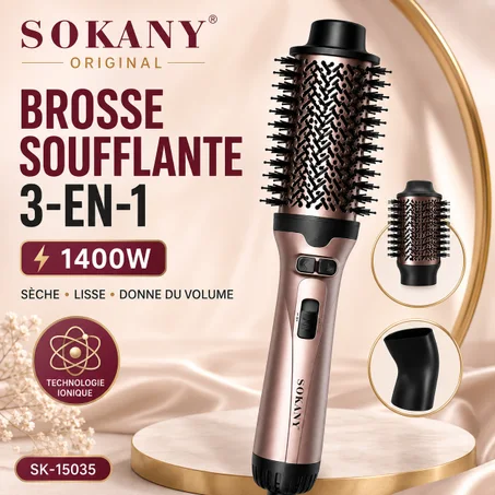 Brosse Soufflante SOKANY Original 3-en-1 1400W – Sèche, Lisse et Donne du Volume