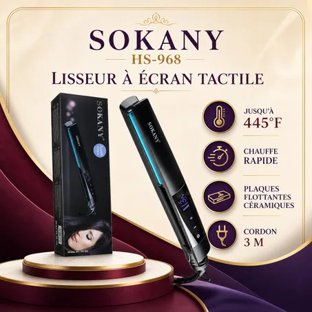 Lisseur Professionnel SOKANY HS-968 à Écran Tactile – Plaques Flottantes en Céramique – Jusqu'à 445°F
