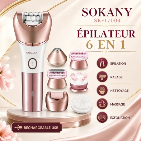 SOKANY SK-17004 – Épilateur Électrique 6 en 1 Rechargeable USB pour Femme