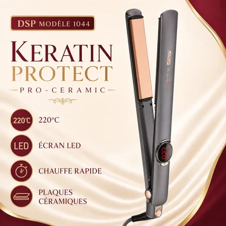 Lisseur Professionnel DSP Keratin Protect Pro-Ceramic Original – Écran LED, 220°C, Plaques Céramiques