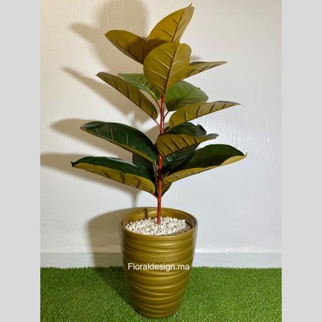 Arbre Caoutchouc Rouge Pot Doré            Dimensions : 1,1m complet