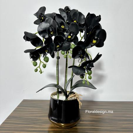 Orchidées Artificielles avec Pot Céramique Noir