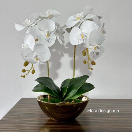 Orchidées Artificielles avec Pot Céramique Doré