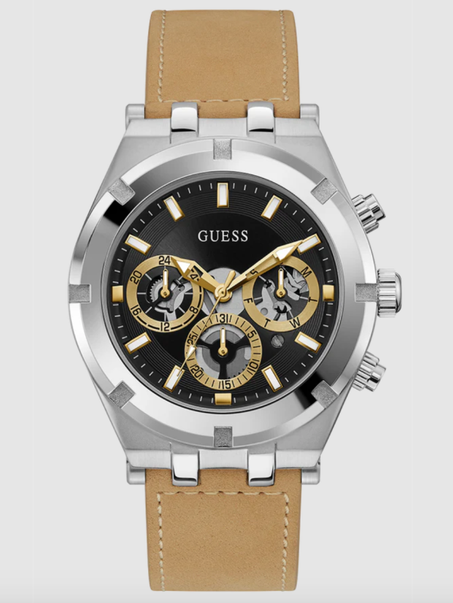 GUESS Mens Beige & Silver-Tone Multi-function Watch