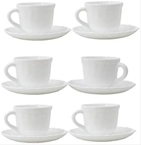 طقم اكواب قهوة بورسلين مع اطباق ، 12 قطعة ، ابيض