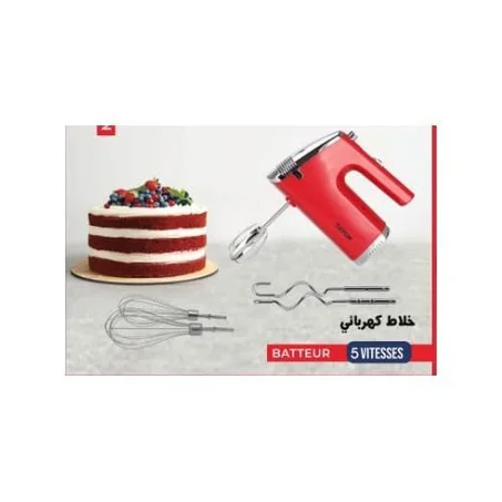 TATCH خلاط كهربائي Batteur à main électrique ,5 vitesse avec 6 fouets métalliques couleur rouge/chromé