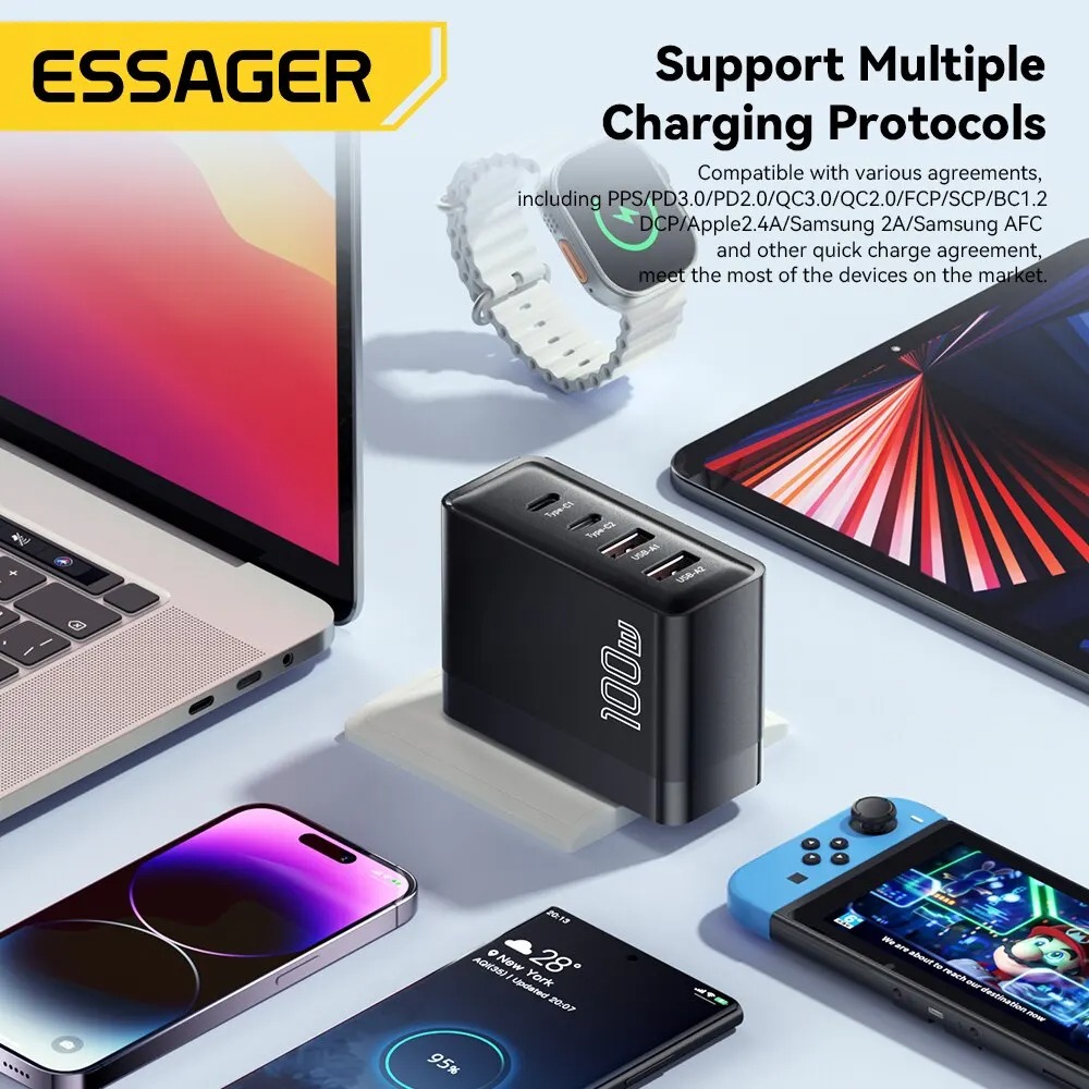 ⚡ ESSAGER 100W – شاحن السفر الأقوى لكل أجهزتك