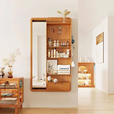 المنتج المتعدد الإستعمالات 3 في 1 خزانة و مرآة وديكور في نفس الوقت تصميم خشبي عملي أنيق للمدخل وغرفة النوم