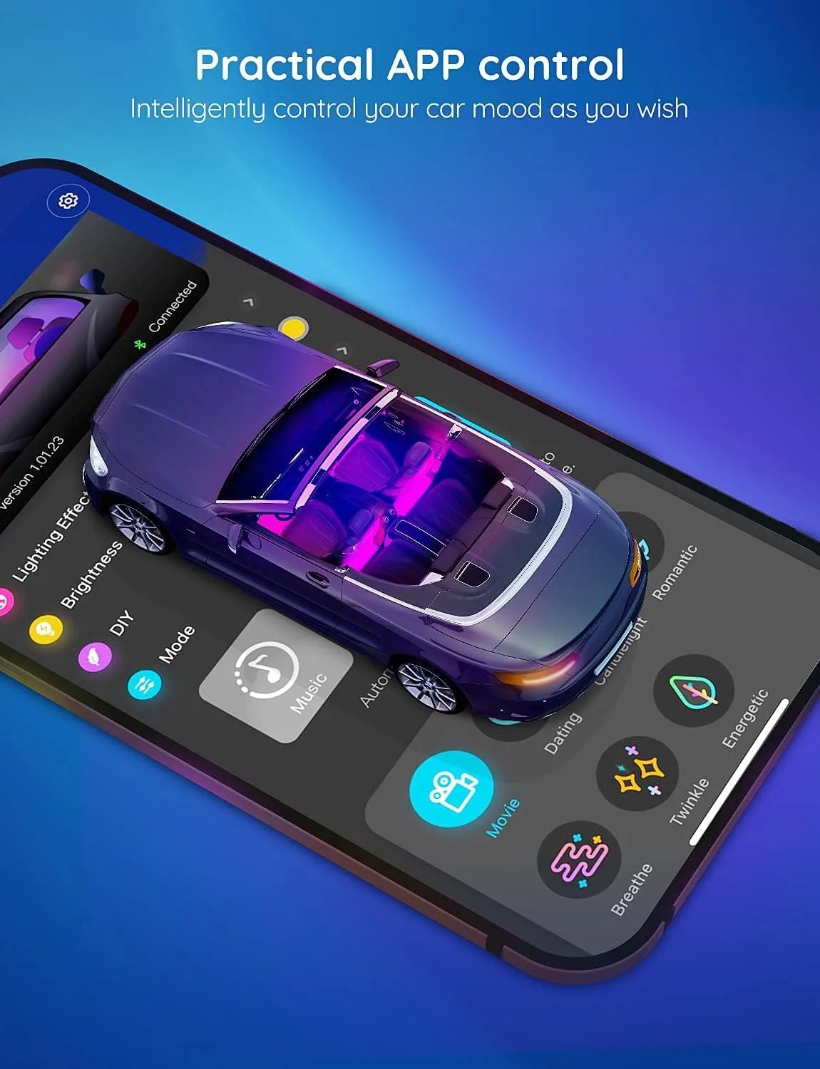 مصابيح سيارة LED من جوفي، بنظام تحكم عبر تطبيق مخصص