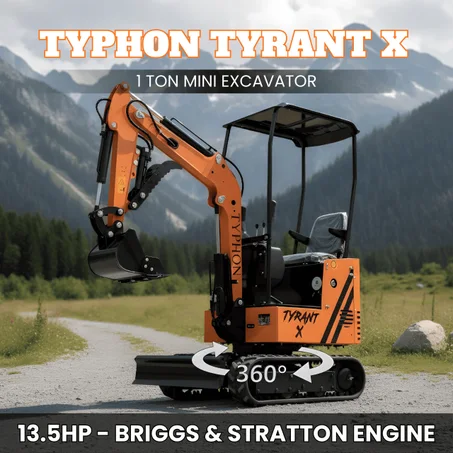 Typhon Tyrant X 1 Ton Mini Excavator with 13.5HP Briggs & Stratton Engine, Hydraulic Oil Cooler & Thumb Clip