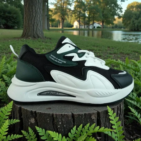 حذاء سبادري لون أخضر أسود أبيض رمز 3AKHDARASWADABYAD