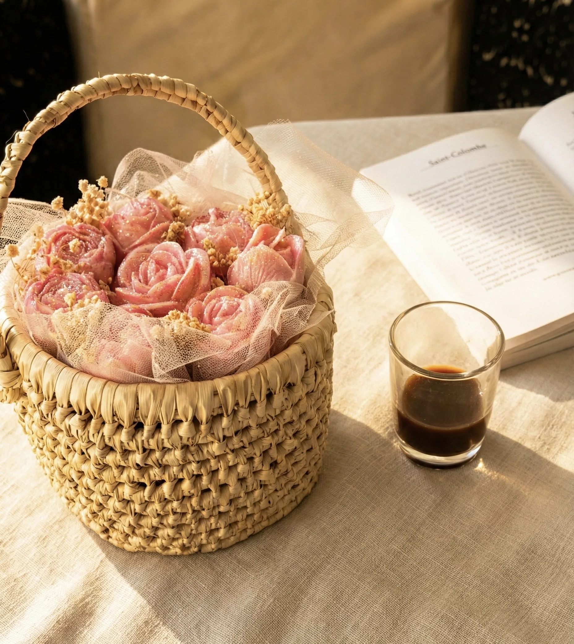 Panier BOTANIQUE – Bougies roses parfumées végétales