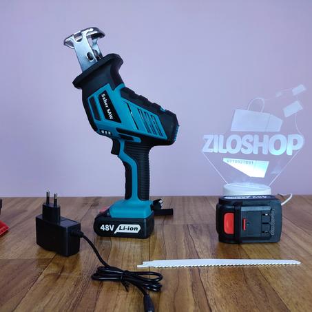 منشار كهربائي 48 فولت لاسلكي مع 1 شفرات متخصصة في الخشب ،البلاستيك ،الحديد و حتى اللحوم