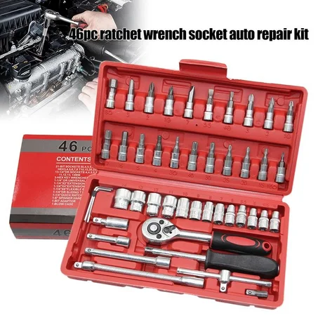Coffret de Douilles et Clé à Cliquet 46 Pièces pour Réparation Automobile