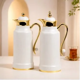 Set Thermos Élégance Blanche & Gold – 2 Pièces