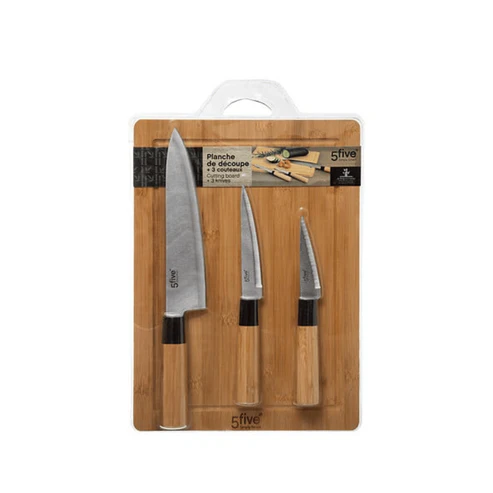 Set planche à découper + 3 couteaux Blackbamboo
