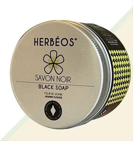 HERBÉOS Savon Noir Ghassoul à la Fleur de Jasmin, 150ML