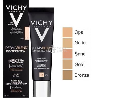 Vichy Dermablend 3D Fond de Teint,15 Opal, Peaux Acneiques, 30ML