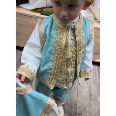 جبادور مغربي تقليدي فاخر – أزرق فيروزي x ذهبي ملكي