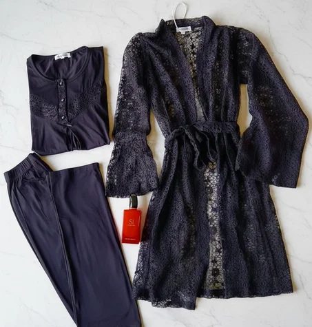 DENTELLE&COTON  PYJAMA -3 pcs- Ref NOIR