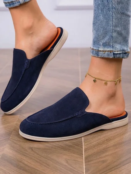 babouche femme Daim BleuMarine