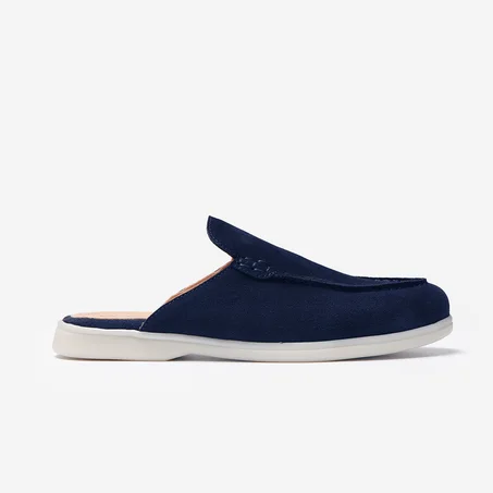 babouche en daim bleu marine