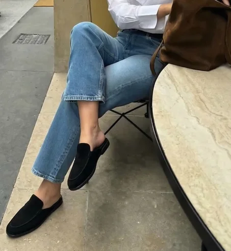 babouche femme Daim Noir