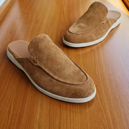 babouche en daim camel