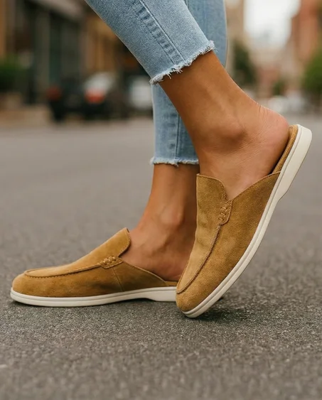 babouche femme Daim Camel