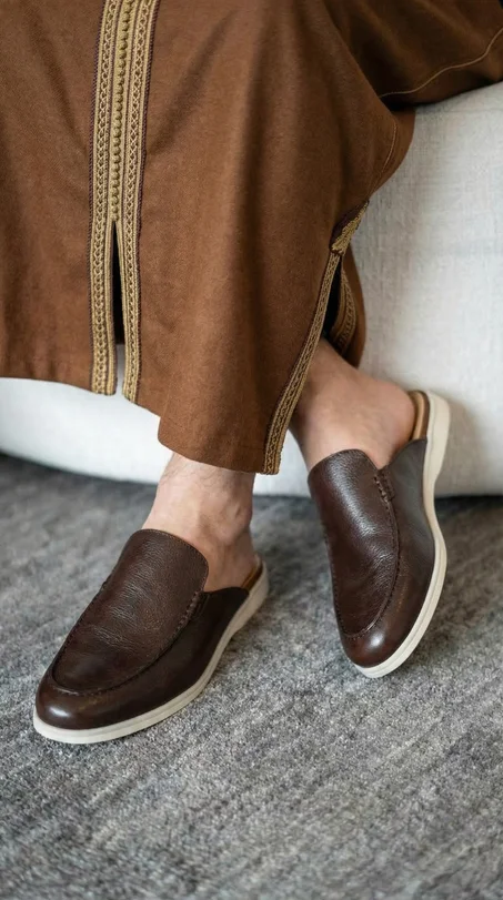 babouche cuir marron