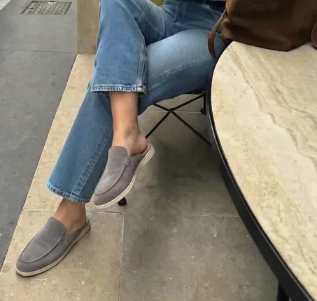 babouche femme Daim gris