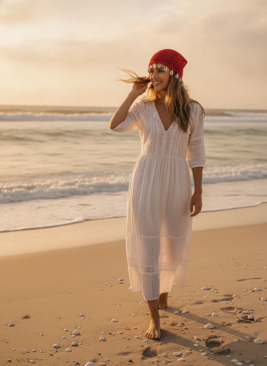 Handmade Crochet Bandana – Coastal Shell Edition