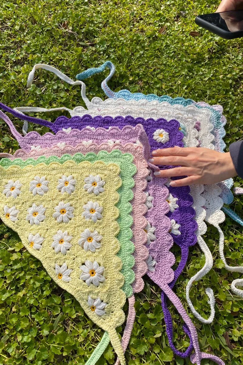🌸 Bandana Crochet Handmade Floral 🌸