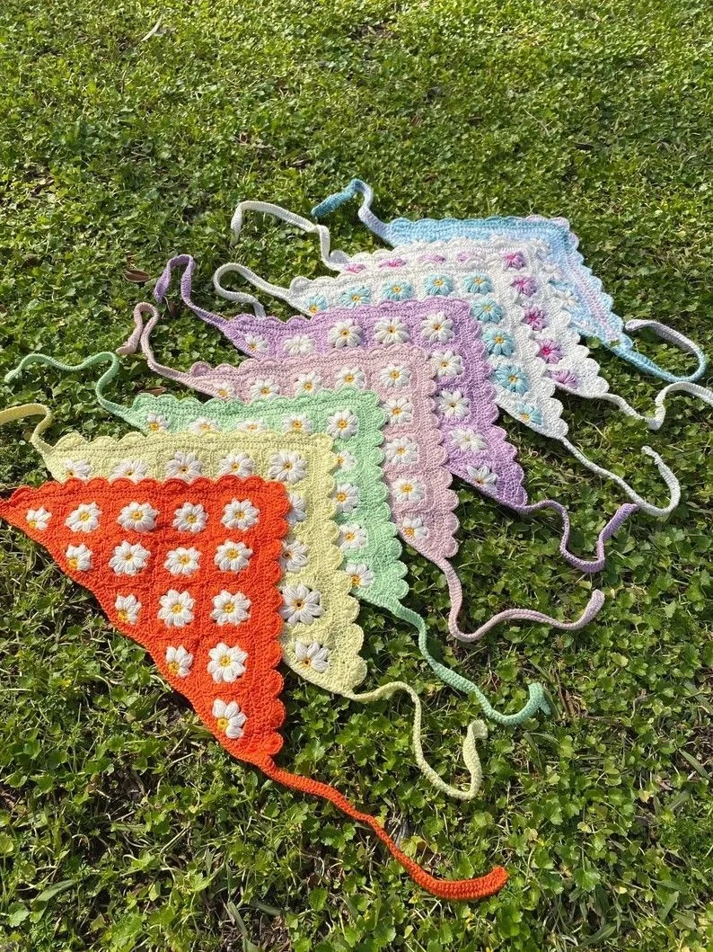 🌸 Bandana Crochet Handmade Floral 🌸