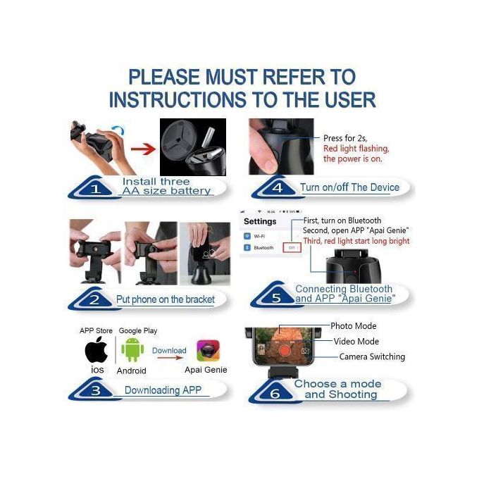 Apai Genie Suivi automatique du visage et des objets Support de caméra de tir intelligent Caméra Cature 360 ​​°