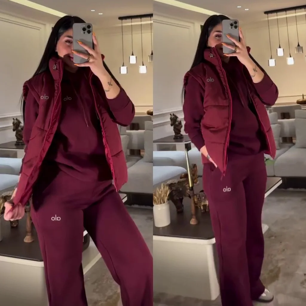 Ensemble 3 pièces Alo Yoga (Gilet matelassé + Hoodie + Jogging)