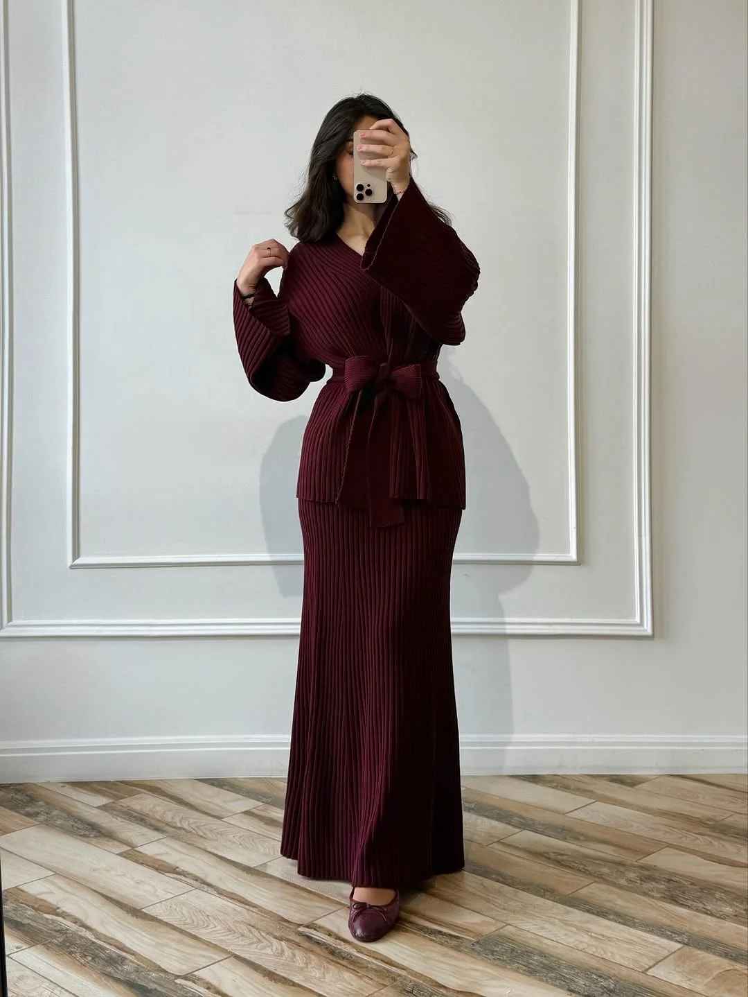 Ensemble Jupe & Cardigan en Maille Côtelée
