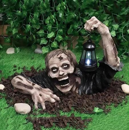 Halloween Crawling Lantern Zombie Statue with LED Light Resin Garden Decor - Realistic Undead Halloween Decoration