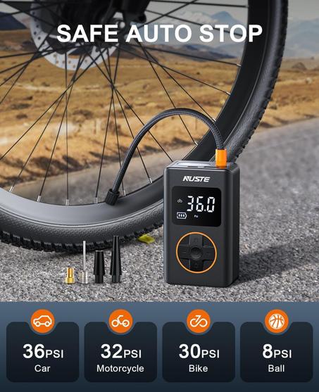 مضخة هواء لاطارات السيارات والدراجات النارية والكرات، مع مقياس ضغط و ضوء LED