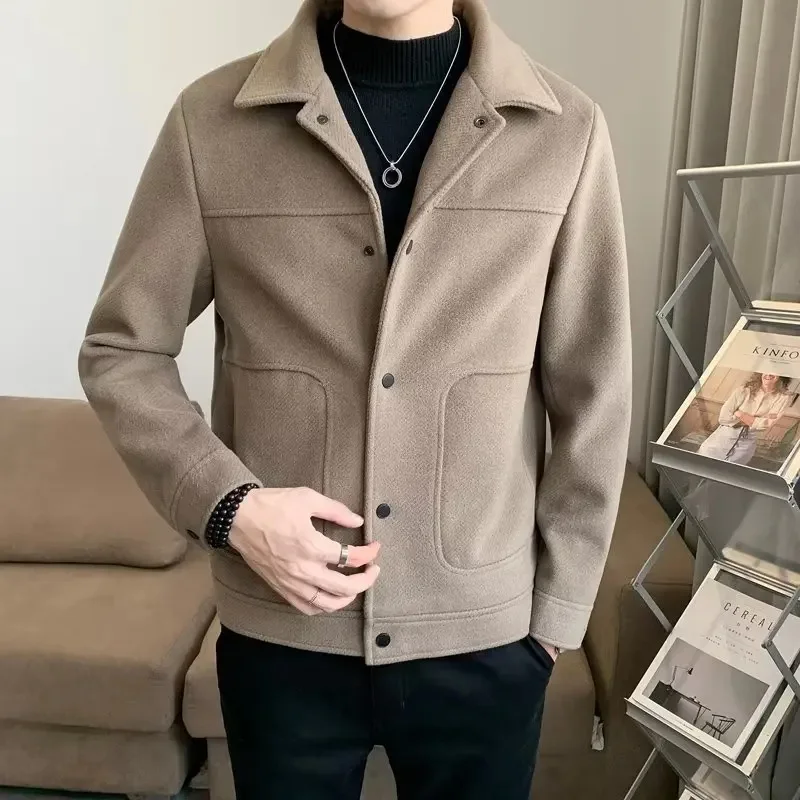 Automne hiver hommes veste revers simple boutonnage épais manteau de laine