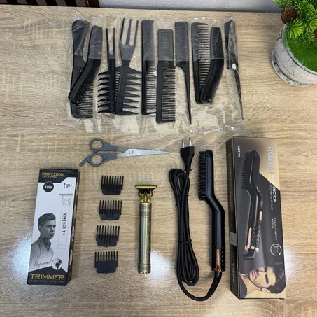 باك 4 منتجات : مشط حراري + طونداز T9 + مشطات 10 + مقص