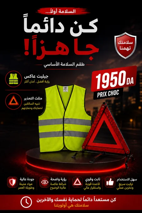طقم السلامة الشامل لكل المركبات (سترة عاكسة +مثلث الطوارئ)