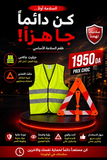 طقم السلامة الشامل لكل المركبات (سترة عاكسة +مثلث الطوارئ)