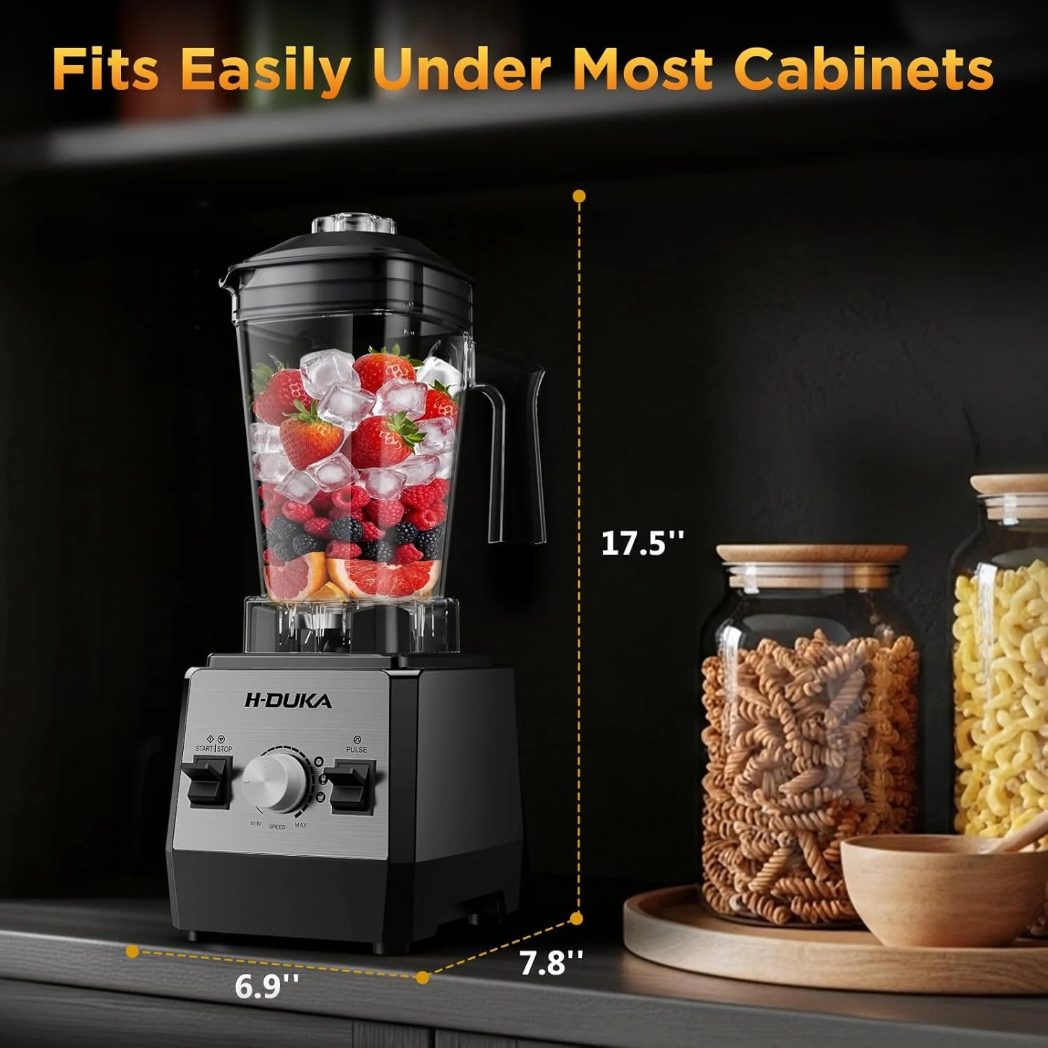 خلاط لسطح الطاولة للمطبخ مع ابريق سعة 64 اونصة، خلاط قوي 25000 دورة في الدقيقة للعصائر وسحق الثلج والفواكه المجمدة والحليب المخفوق ووظيفة النبض والتنظيف الذاتي من اتش دوكا (لون فضي واسود)
