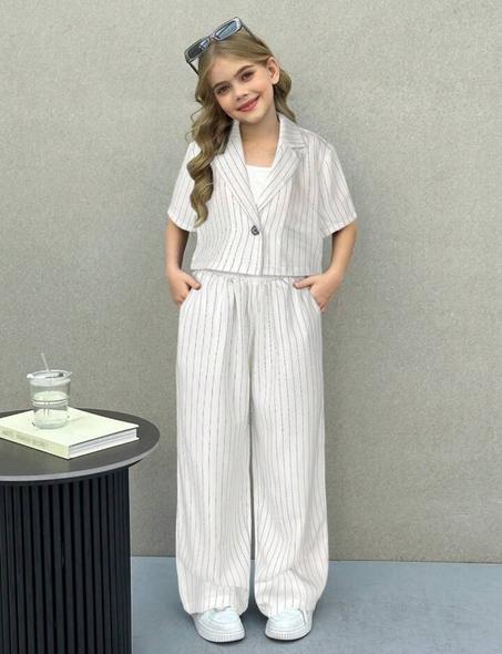 Ensemble Fille Blanc à Rayures Noires