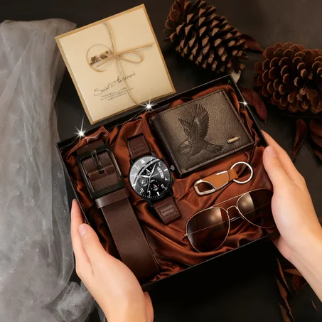 Pack montre, lunettes, ceinture, portefeuille, stylo (cadeau homme)