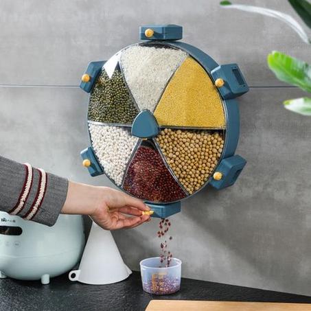 موزع الحبوب والقطاني الدوار، حافظة الطعام الجاف يمكن تثبيتها على الحائط، تتوفر على مقصورات قابلة للتعديل، يمكن وضعها في المطعم والمنزل، و المطبخ