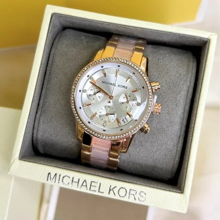 Montre Femme Michael Kors Dorée & Rose avec Boîte et Sac