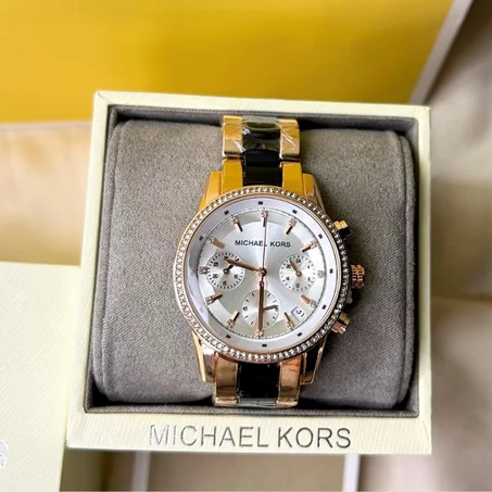 Montre Femme Michael Kors Dorée & Noire – Chic Élégant avec Boîte et Sac
