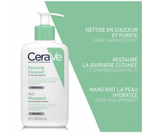 Cerave : Gel Moussant Pour peaux normales à grasses 236ml